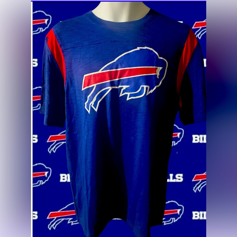 Buffalo Bills Mafia Men's Large L  Royal Blue Red Trim Poly Blend Logo Shirt NWT